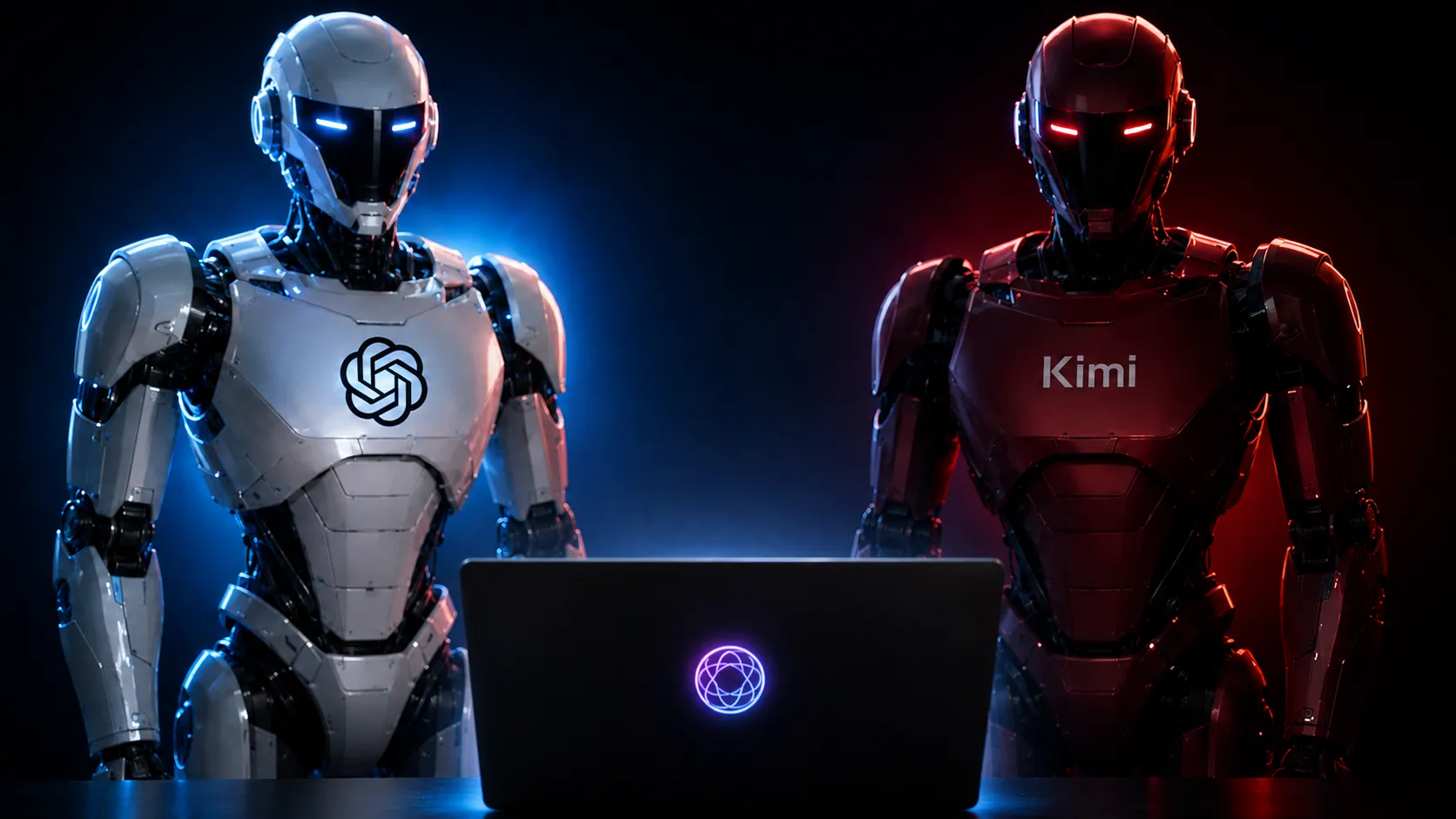 Deux robots face à face, OpenAI et Kimi