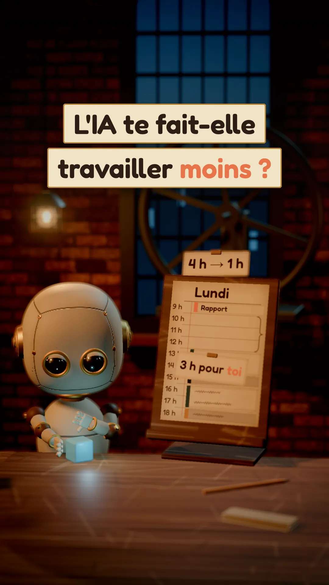 Image du film "L'IA te fait-elle travailler moins ?", en style marionnettes de bois
